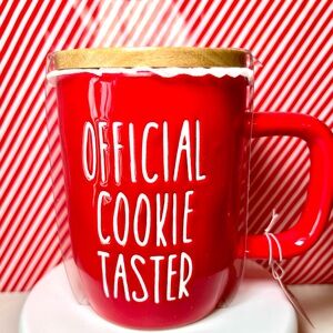 Red Christmas Official Cookie Taster Mug with Wooden Gingerbread Man Lid Holiday